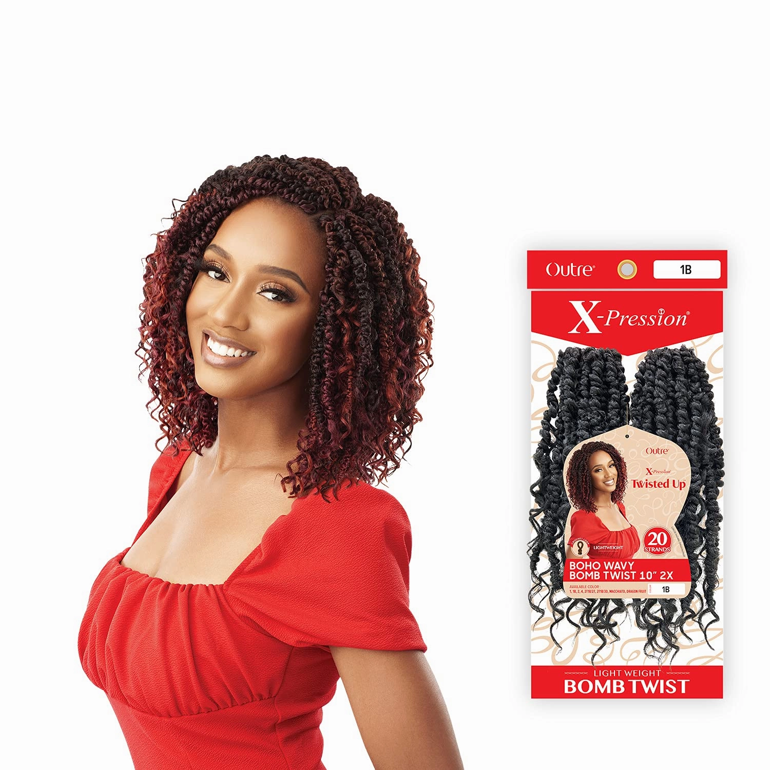 XPRESSION Outre Crochet Braids X-Pression Twisted Up 2X Boho Wavy Bomb Twist 10'' (1-pack, 1B)