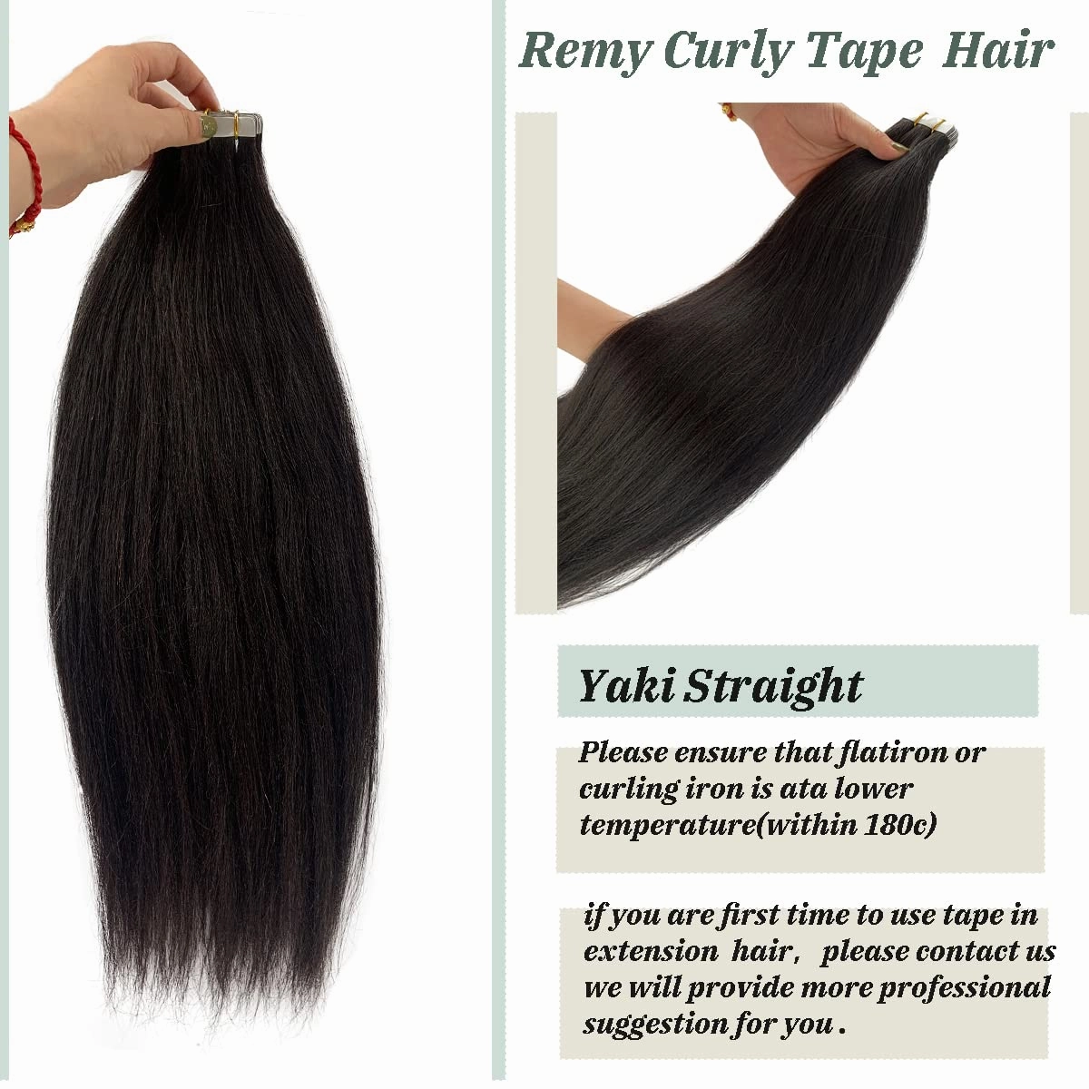 Yaki Straight Tape in Hair Extensions Human Hair Light Yaki Skin Weft Tape in Extensions Human Hair #1B Natural Color Yaki Straight Tape ins Extensions for Black Women 14"