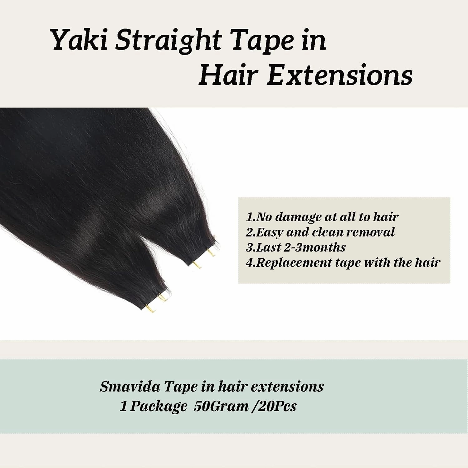 Yaki Straight Tape in Hair Extensions Human Hair Light Yaki Skin Weft Tape in Extensions Human Hair #1B Natural Color Yaki Straight Tape ins Extensions for Black Women 14"