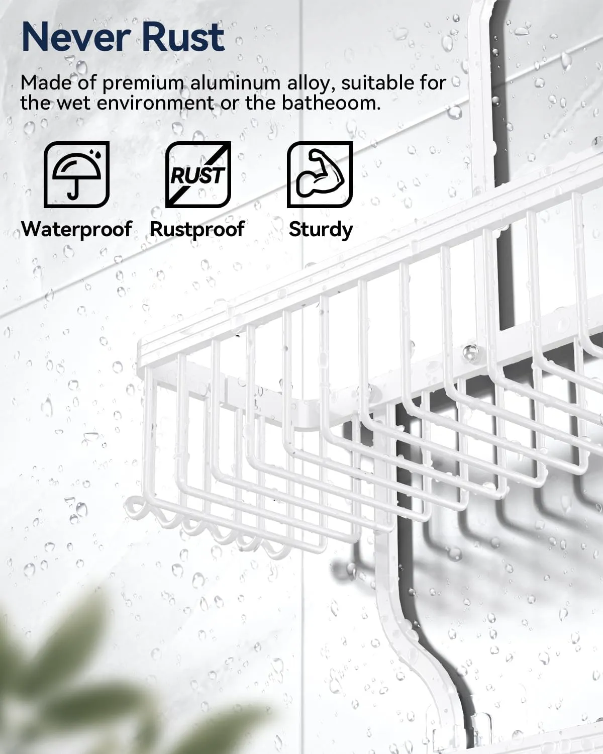 YASONIC Shower Caddy Hanging - Never Rust Shower Organizer - Aluminum over The shower head caddy with 10 Hooks for Razor/Sponge - Shower Rack with Soap Basket - White