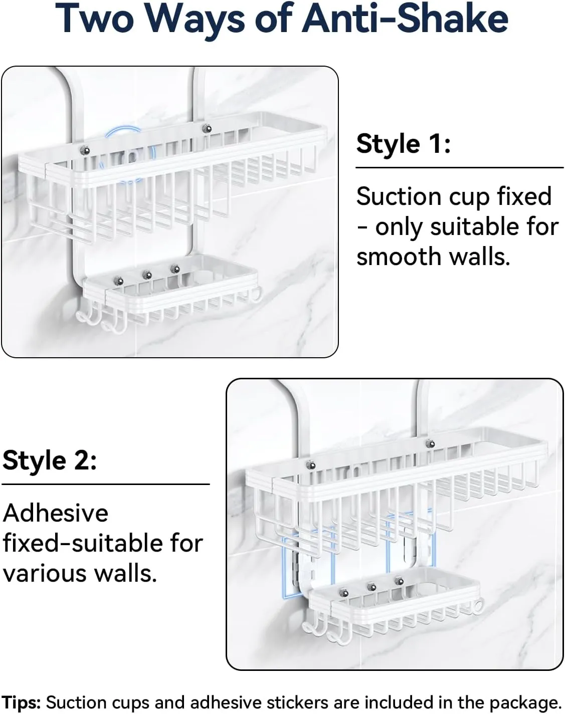 YASONIC Shower Caddy Hanging - Never Rust Shower Organizer - Aluminum over The shower head caddy with 10 Hooks for Razor/Sponge - Shower Rack with Soap Basket - White