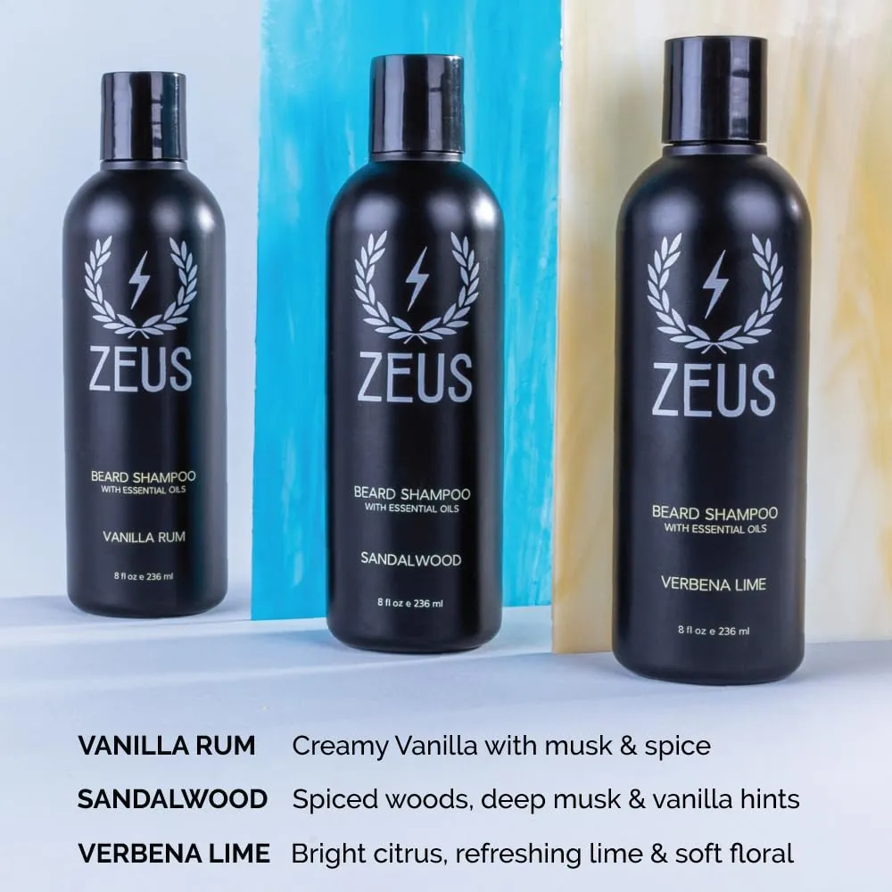 ZEUS Beard Shampoo, Cleansing & Moisturizing with Green Tea & Natural Ingredients to Soften - 8 oz. (Made in USA) Vanilla Rum