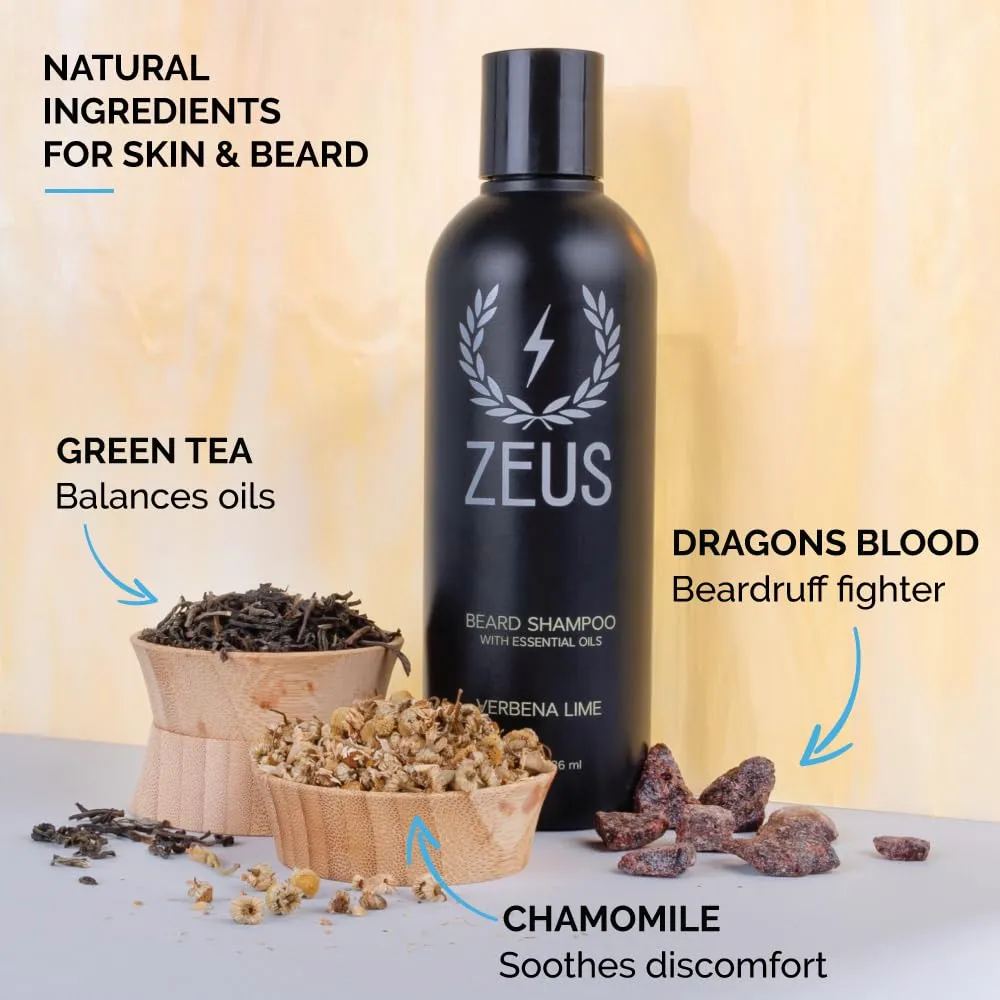 ZEUS Beard Shampoo, Cleansing & Moisturizing with Green Tea & Natural Ingredients to Soften - 8 oz. (Made in USA) Vanilla Rum