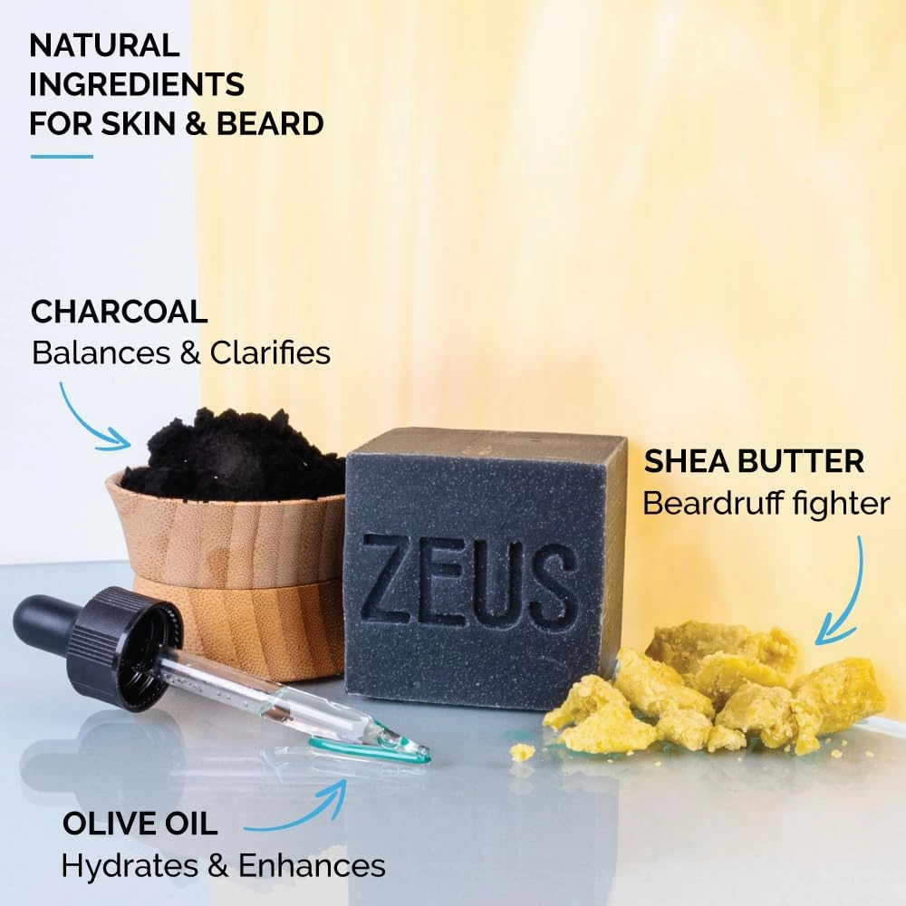 ZEUS Beard Shampoo Bar with All-Natural Oils for Men, Hydrating Soap for Face & Beard, Clarifies Skin & Fights Beardruff (Made in USA) Sandalwood